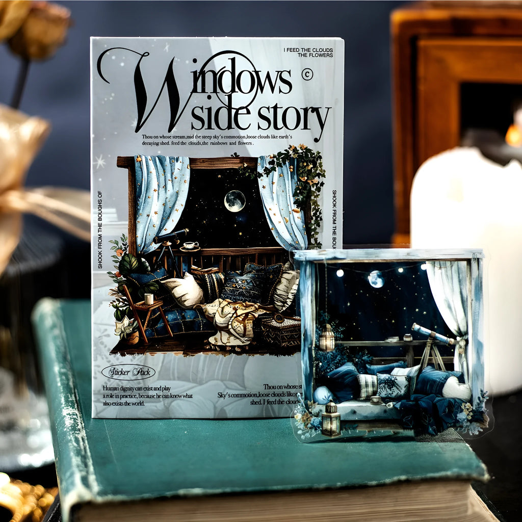 Window Story Series retro journal decorative stickers showing six window scene colour themes