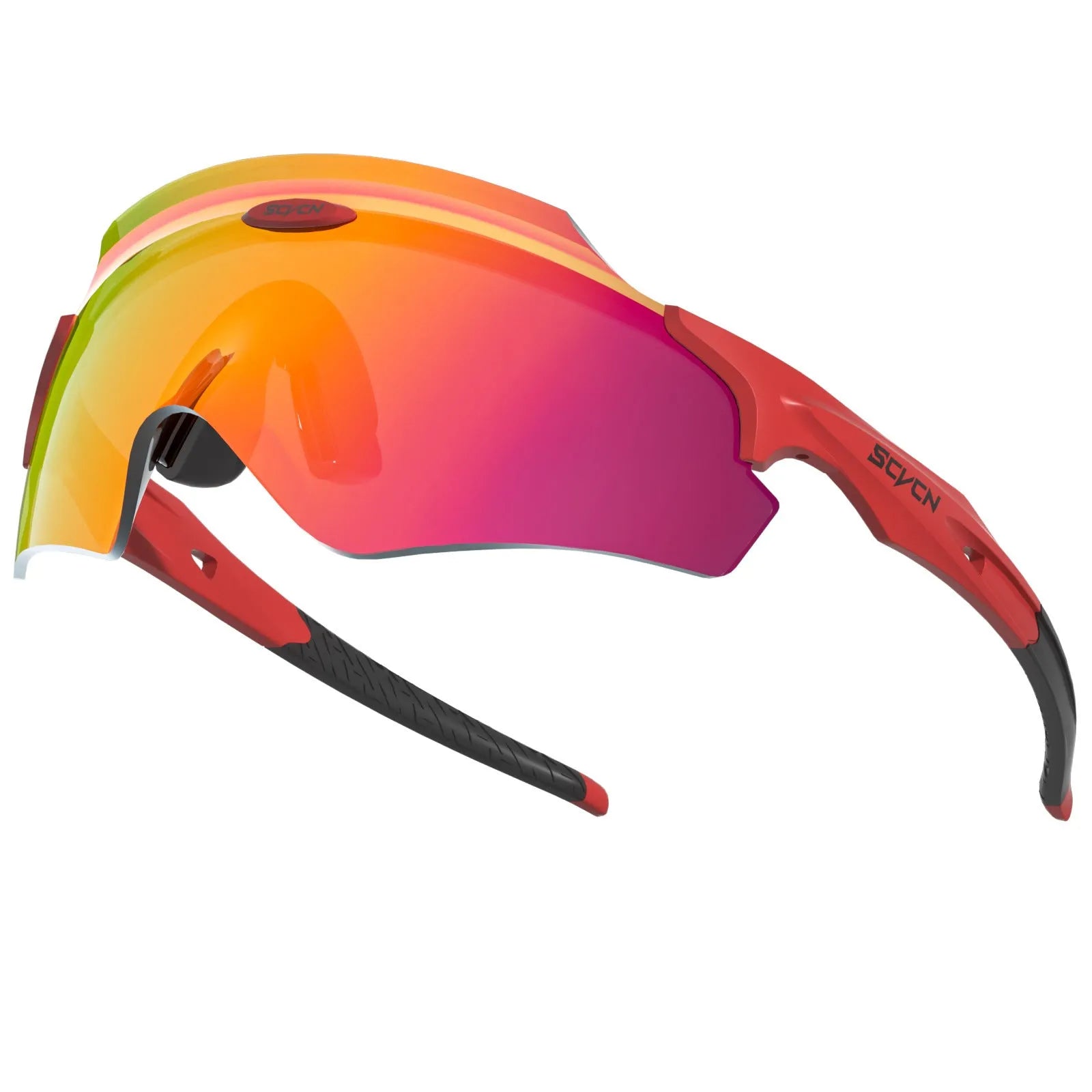 Frameless integrated lens sports goggles in a bold colour, shown from a front perspective.