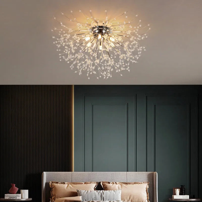 Dandelion crystal ceiling lamp wrought iron chrome 40cm round shade ceiling mounted