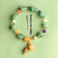 Natural Xinjiang Jinsi Jade bracelet with carved orchid beads in aventurine orchid colour for 14-18cm wrists