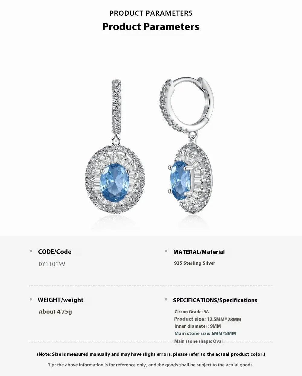 S925 pure silver aquamarine drop earrings with round and oval stones, silver finish, dangle style