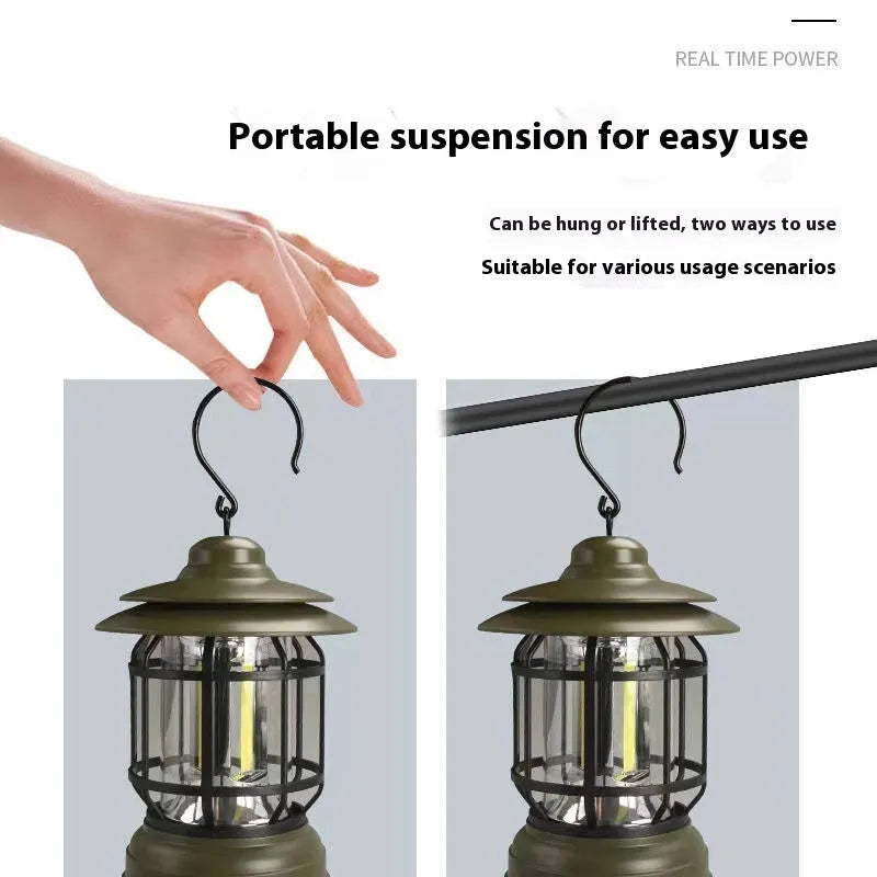 Portable head lamp camping lantern in dark green colour with bright LED light