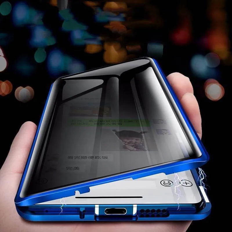 Magnetic peep-proof phone case for Samsung with double-sided tempered glass in transparent black