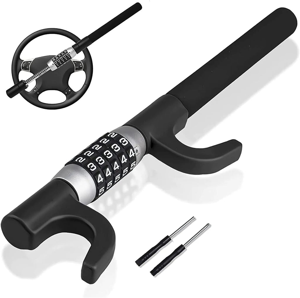 Blue car steering wheel anti-theft U-lock with password combination on alloy steel construction