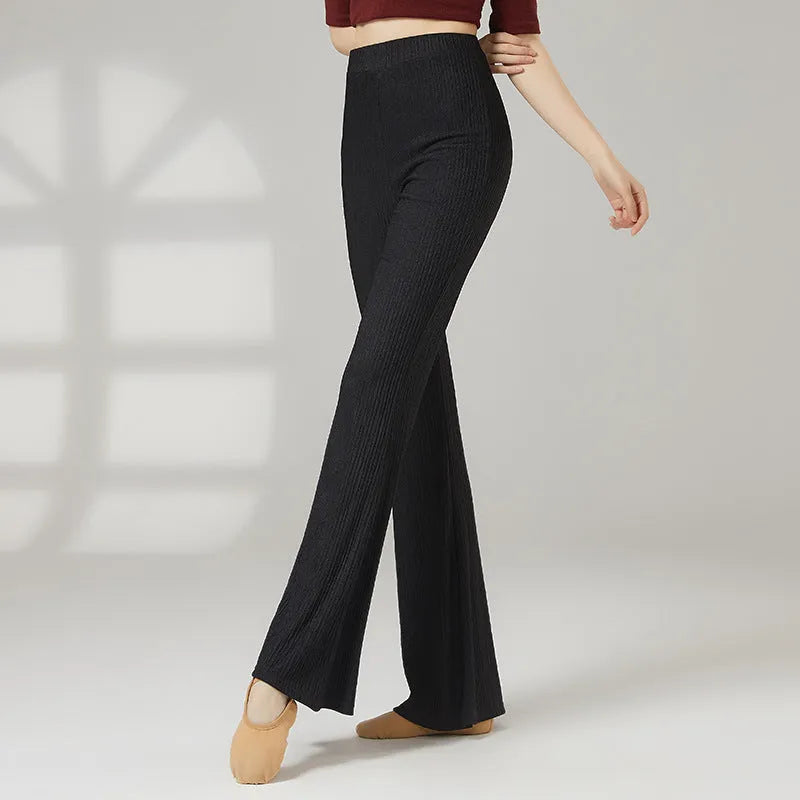 Women's solid-colour polyester dance practice trousers for classical and body training exercises