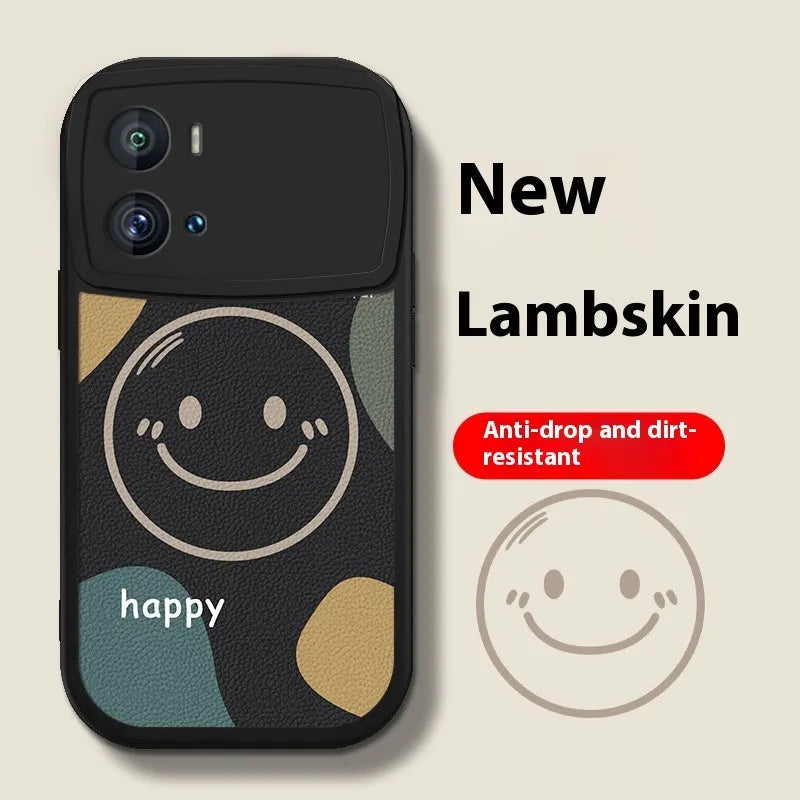 Simple silicone back cover case for VIVO iQOO phones with animal and smile face painting design, black or white options