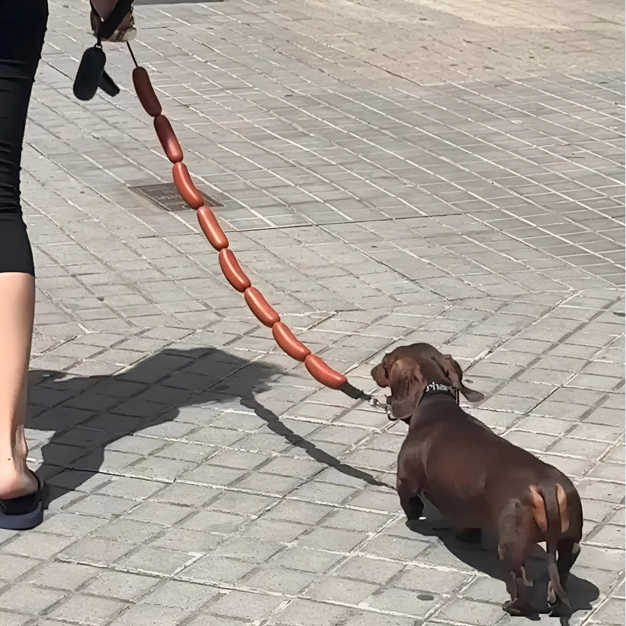 Brown sausage-design hand holding rope for cats, total length 108cm with grip tape