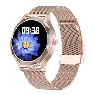 DT86 smart watch bracelet with 1.09-inch LTPS LCD screen and silicone strap in steel gold