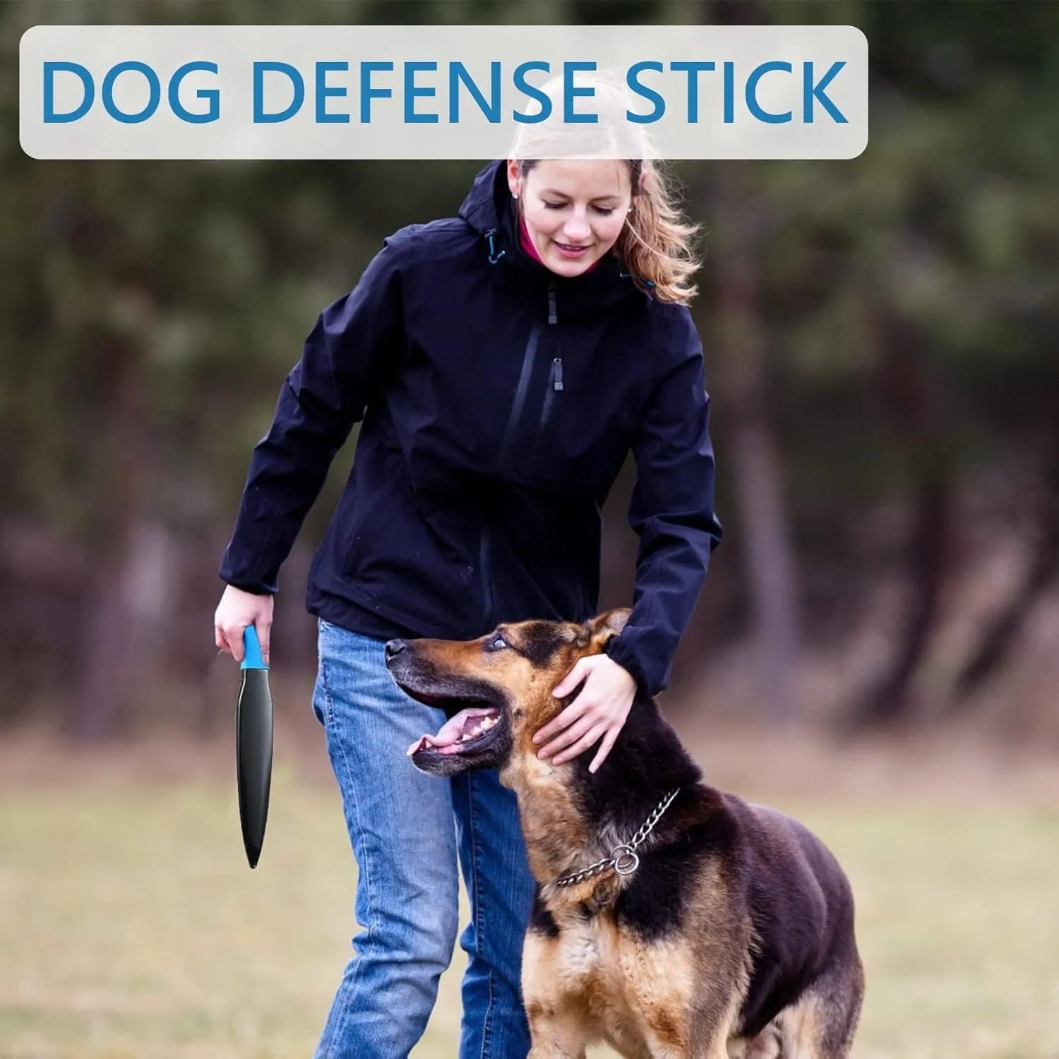 Blue handled nylon dog break stick measuring 35cm for training small and medium dogs.