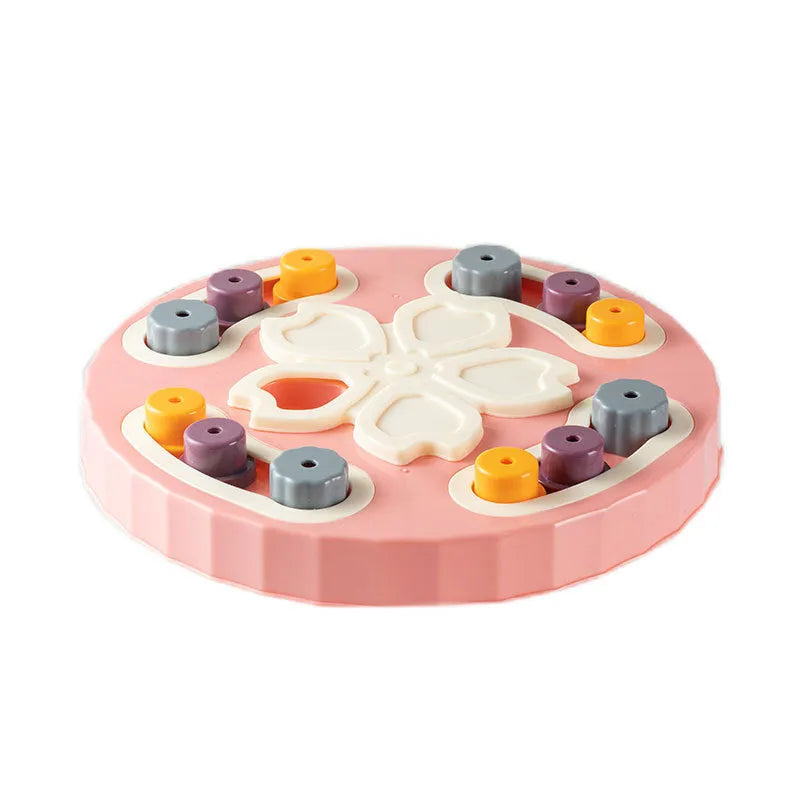 Dog slow feeding puzzle toy plate with obstacle patterns in blue colour