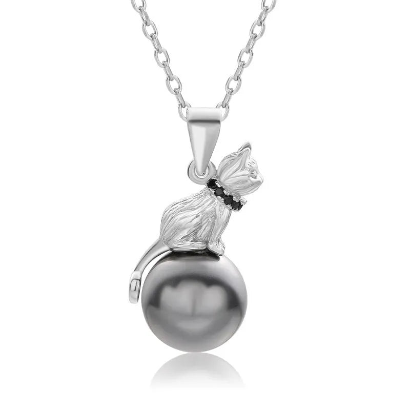 925 sterling silver cat pendant necklace with electroplated finish, shown as single pendant and with chain