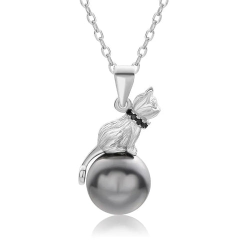 925 sterling silver cat pendant necklace with electroplated finish, shown as single pendant and with chain