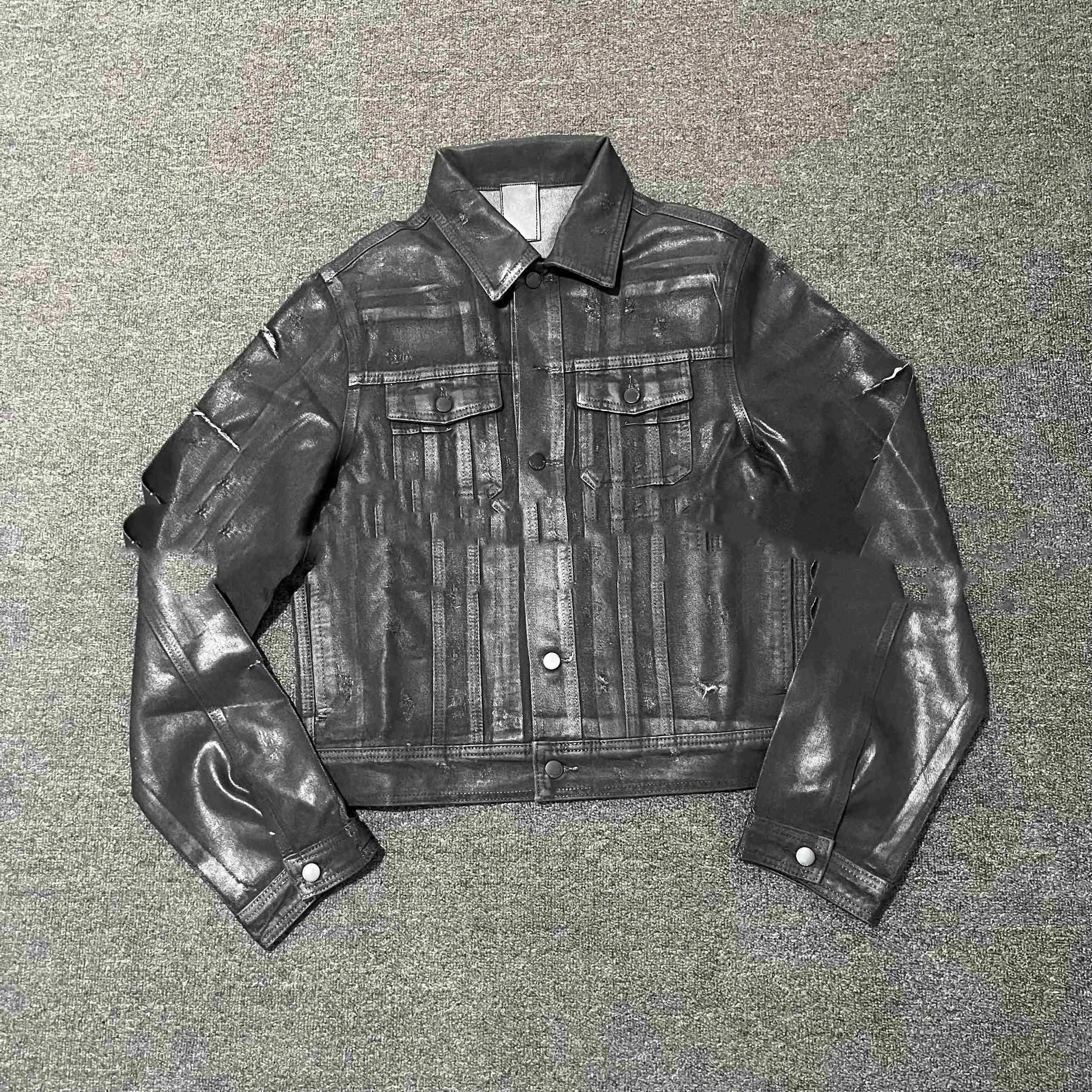 Denim coat archive short slim jacket men black polyester lapel collar long sleeves