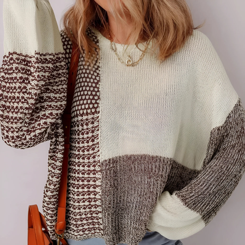 Dark khaki loose drop shoulder sweater with a colour block back panel and tie detail.