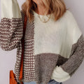 Dark khaki loose drop shoulder sweater with a colour block back panel and tie detail.