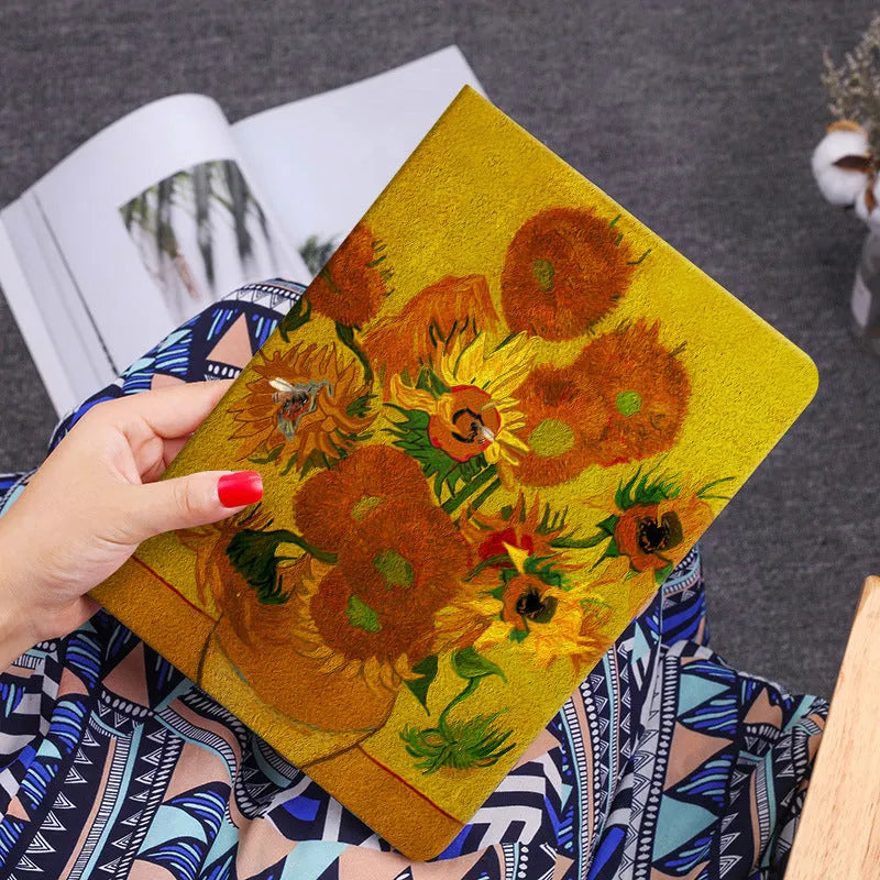 Handmade liquid silicone iPad flip case with floral oil painting design in Apricot Flower colour