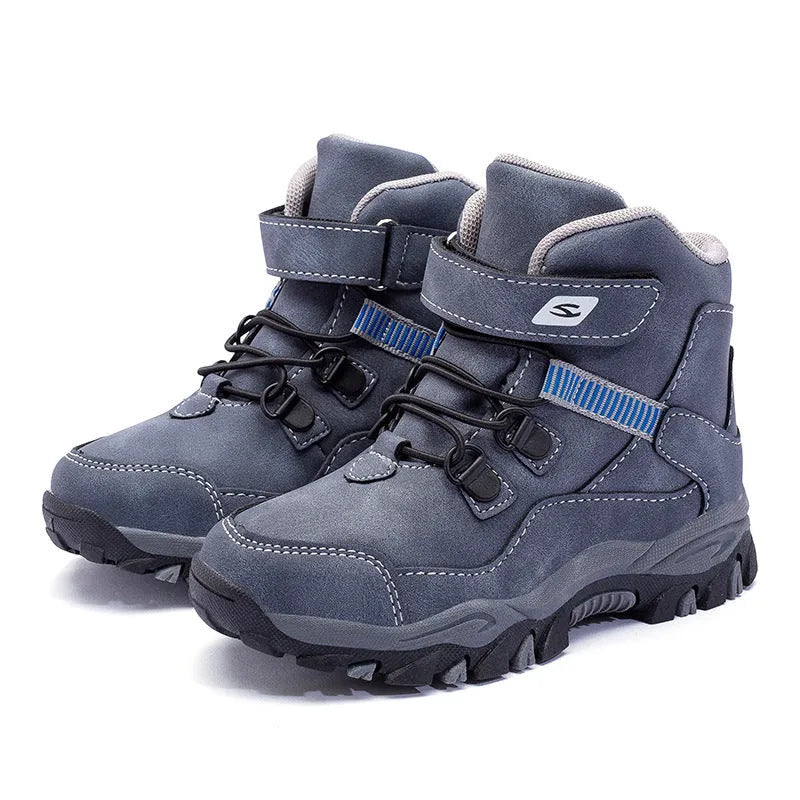 Hobby Bear children's black waterproof Martin boots with velcro buckle on a rubber sole.
