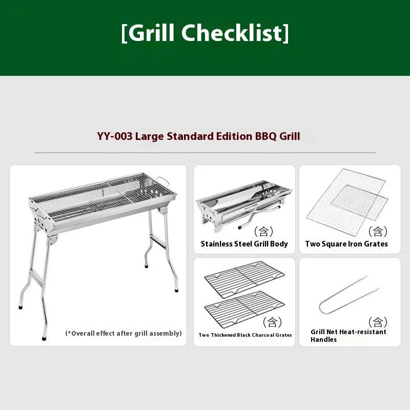 Large stainless steel portable barbecue oven with charcoal grill and safety nets