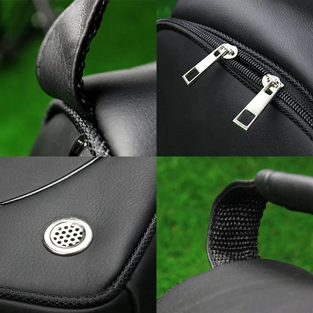Black PU golf shoe bag with zippered closure for men's dust-proof storage and travel