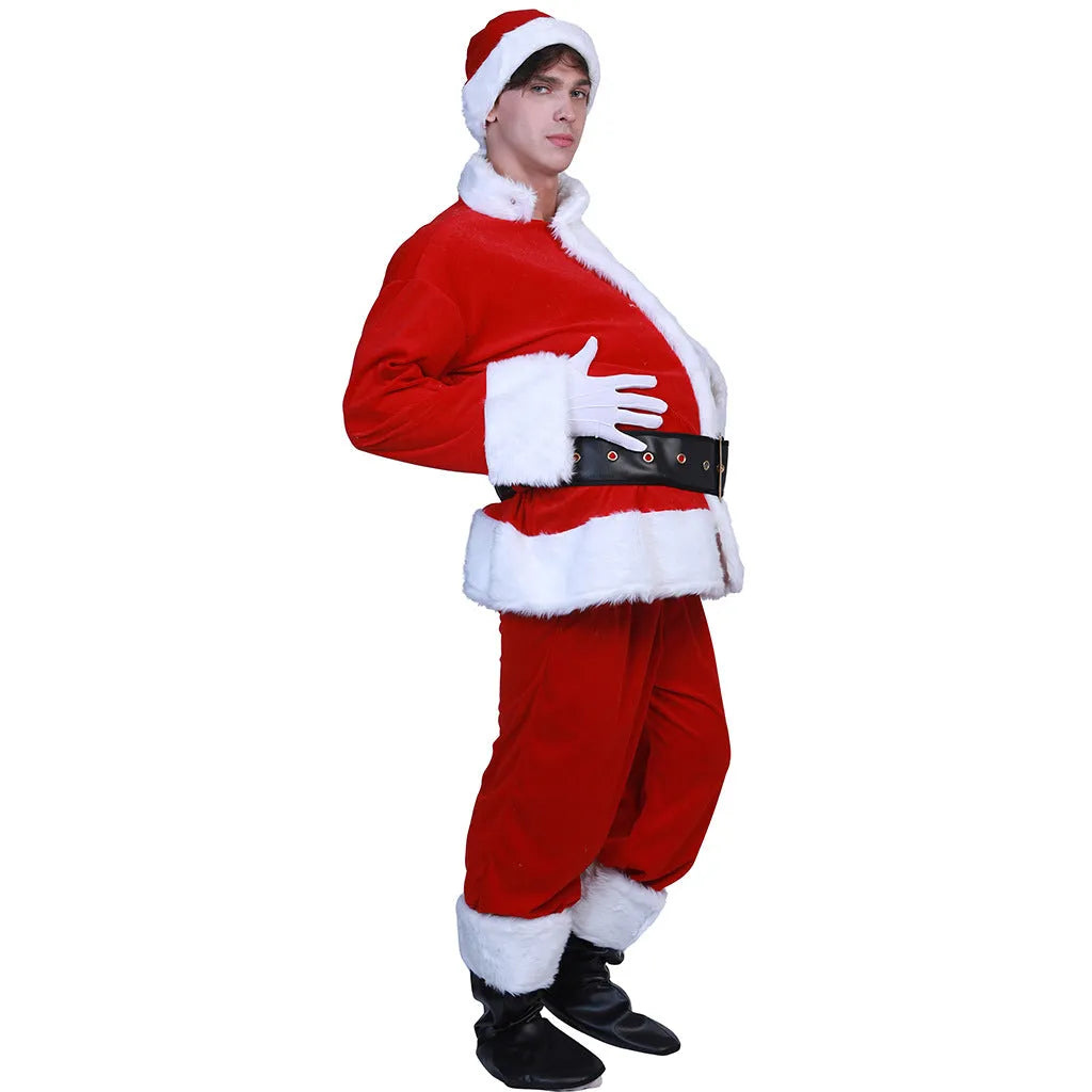 Christmas stage costume set with white top and Santa Claus belly piece for men and women