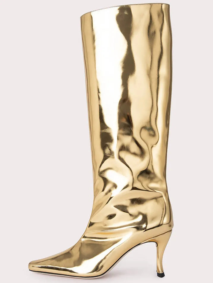 Women's black square toe cowboy boots with a block heel on a white background