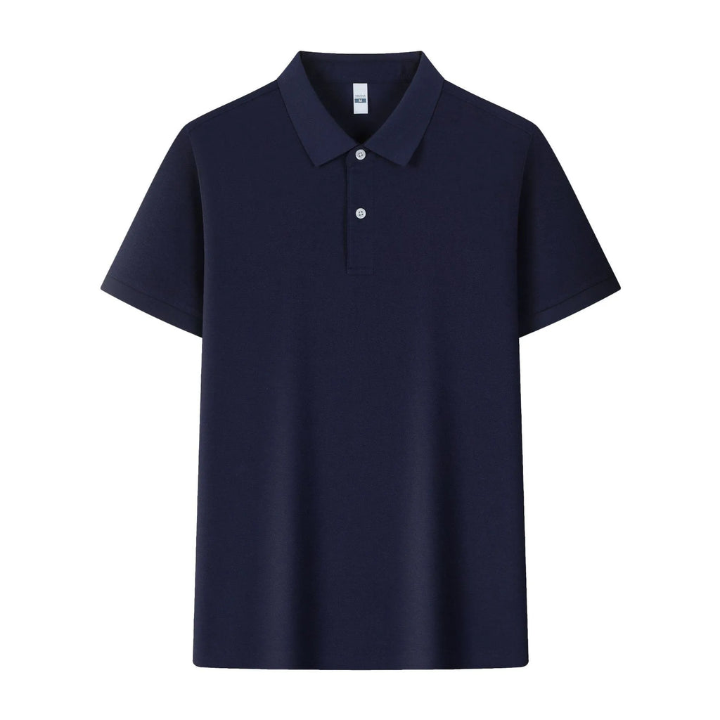 Cotton lapel polo shirt in a light colour on a hanger, showing short sleeves and asymmetric detail.