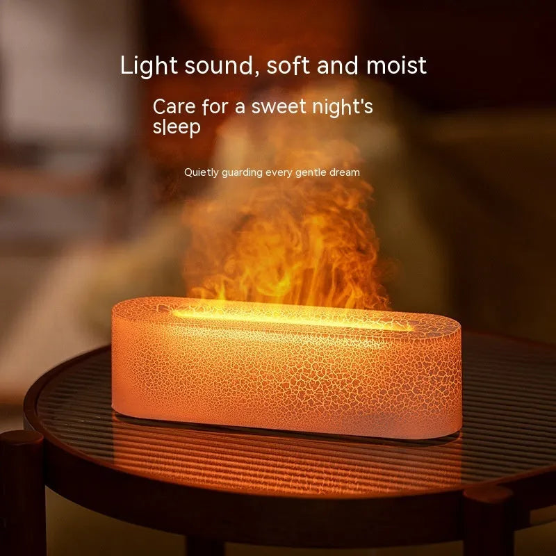 Square desktop aroma diffuser and humidifier with creative lava colourful flame lighting effect.