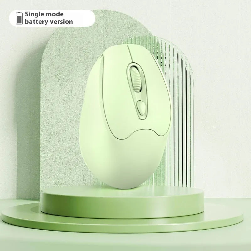 Dual-mode Bluetooth wireless mouse in grey, green, girl pink or milk tea pink colours with USB charging cable