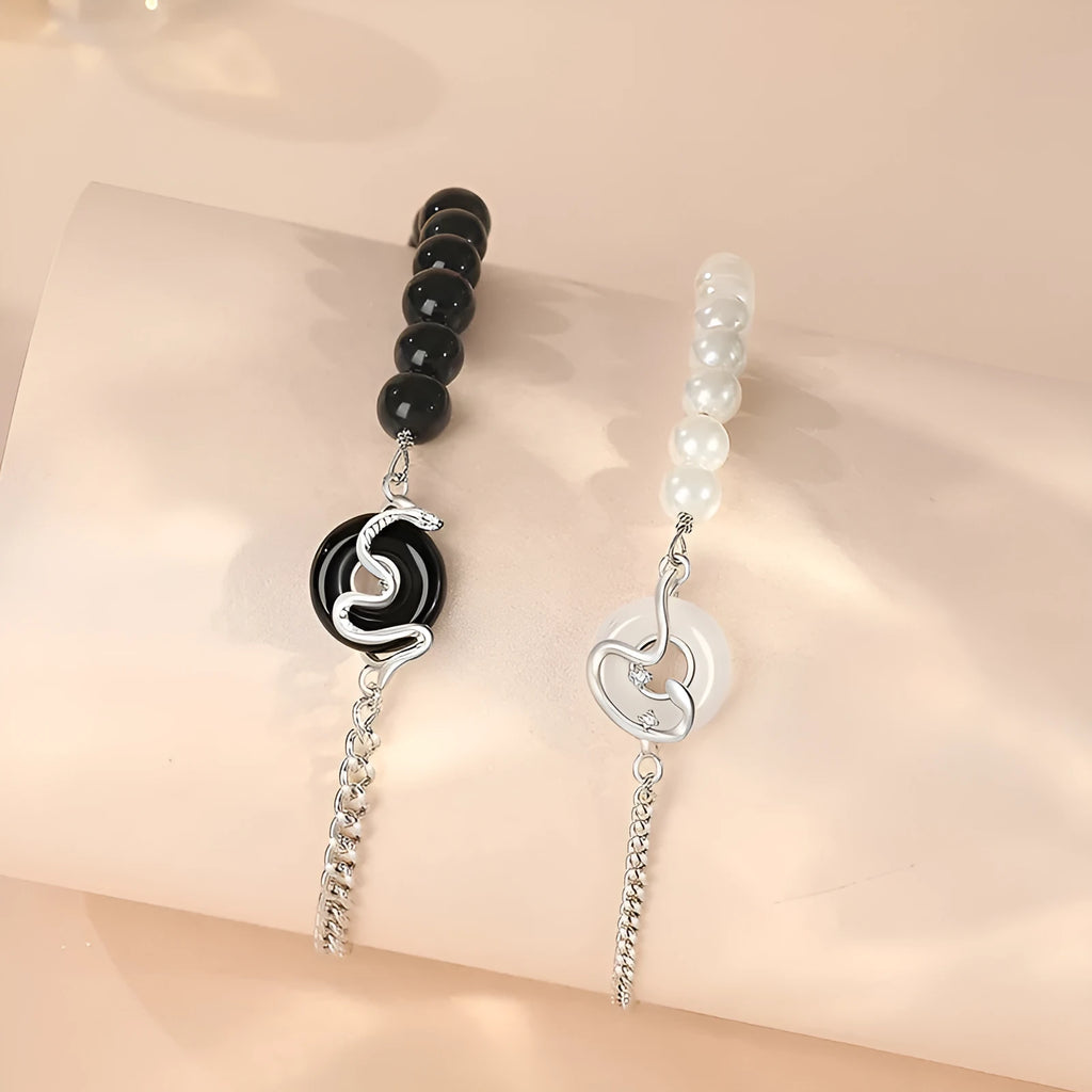 925 sterling silver snake zodiac bracelet with obsidian pearl and safe buckle in new Chinese style