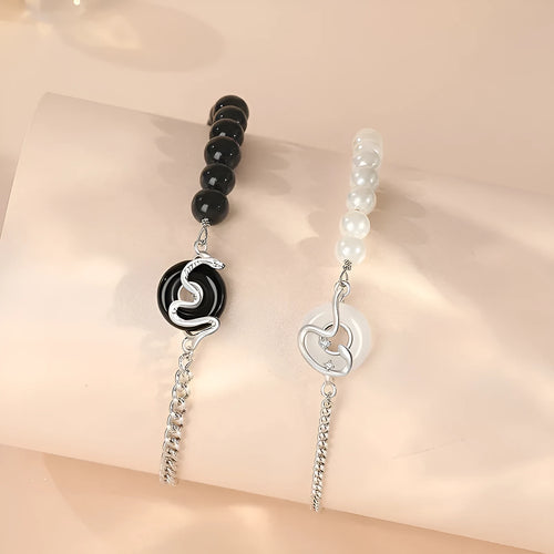 925 sterling silver snake zodiac bracelet with obsidian pearl and safe buckle in new Chinese style