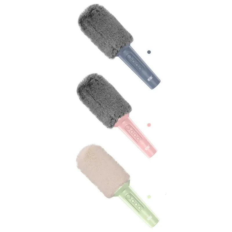 Wireless Bluetooth karaoke microphone in pink, blue, or green colour options with USB connection.