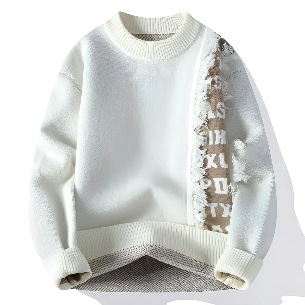 Men's loose fit knitted pullover in rabbit fur blend fabric with ribbed hemline