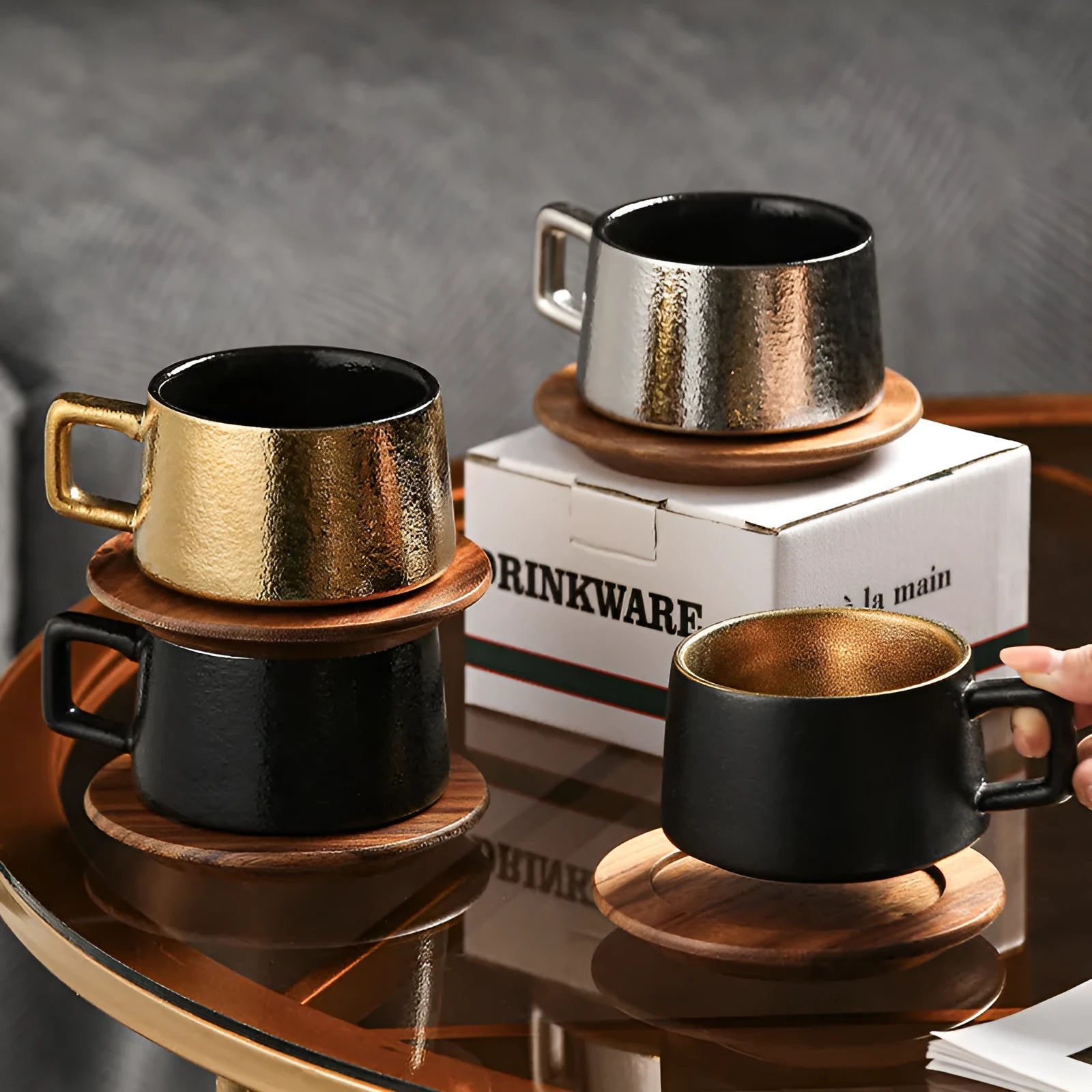 Afternoon tea gift tumbler coffee cup suit with gold-plated gift box packaging
