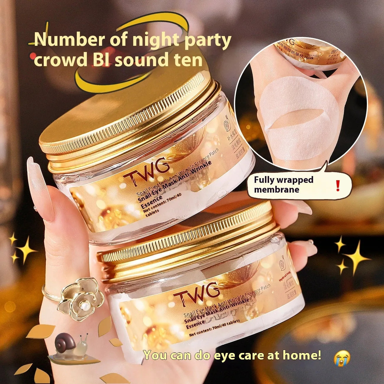 Snail essence eye mask box with 40 hydrating patches for dark circles treatment