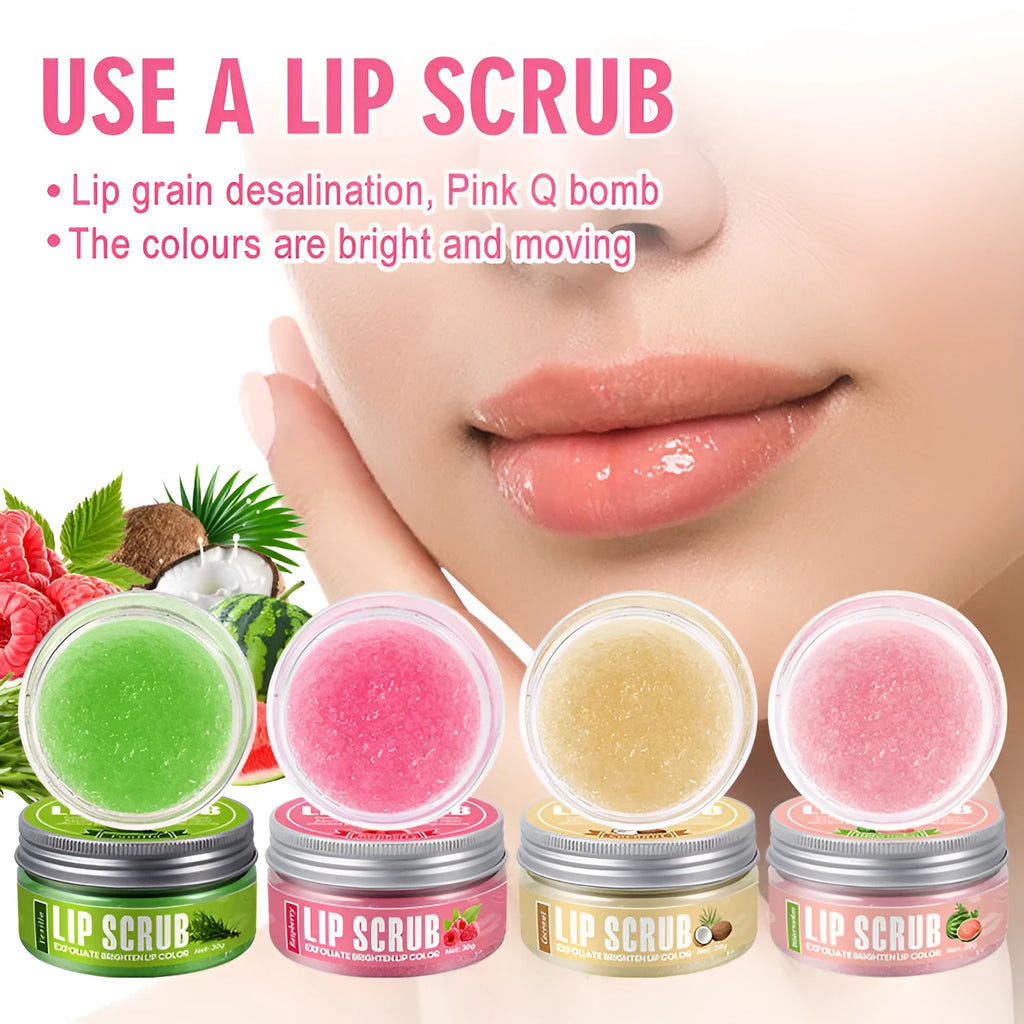 Amatoni Lip Scrub 30g tube in fruit flavours: coconut, raspberry, vanilla, watermelon