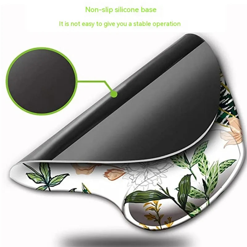 Silicone keyboard wrist rest pad with floral pattern and wrist strap attachment