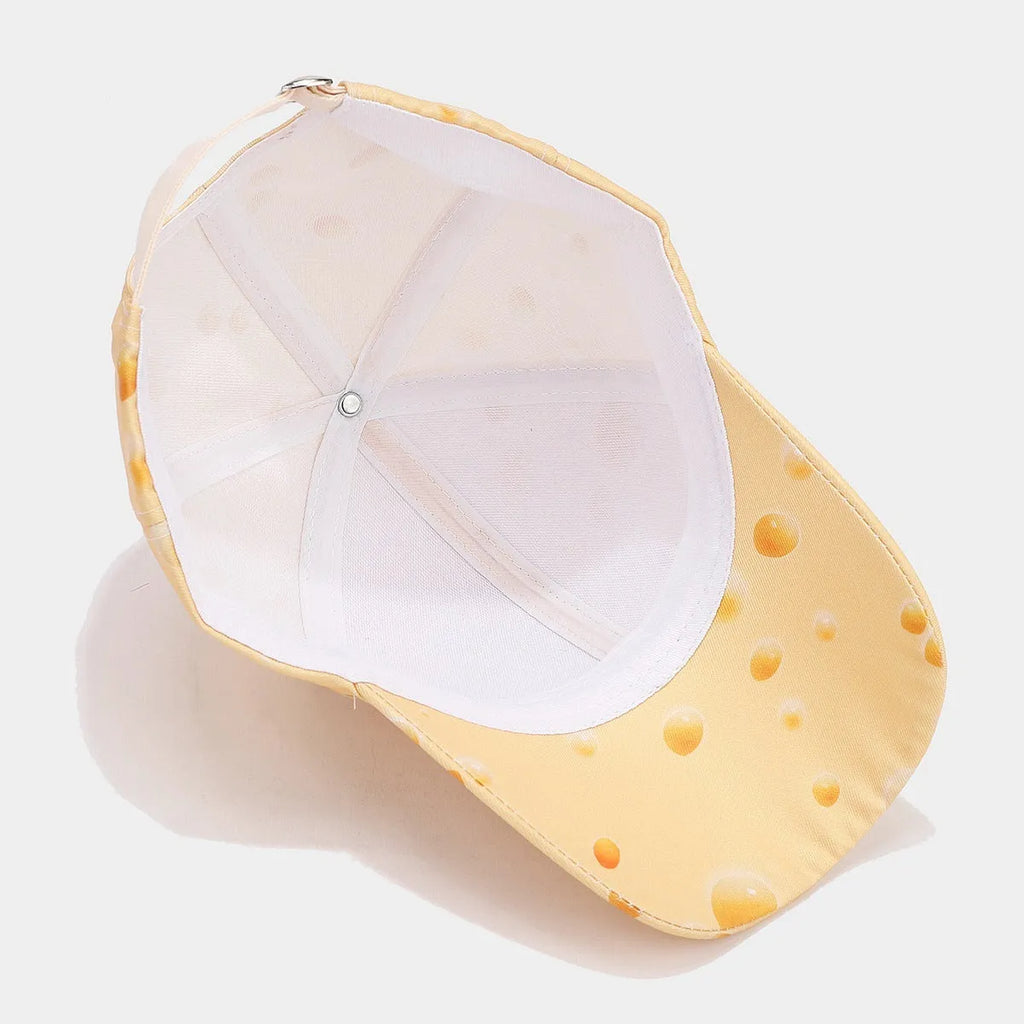 Adjustable cheese pattern printed peaked cap with dome crown
