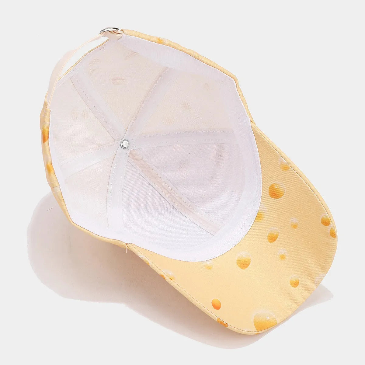 Adjustable cheese pattern printed peaked cap with dome crown