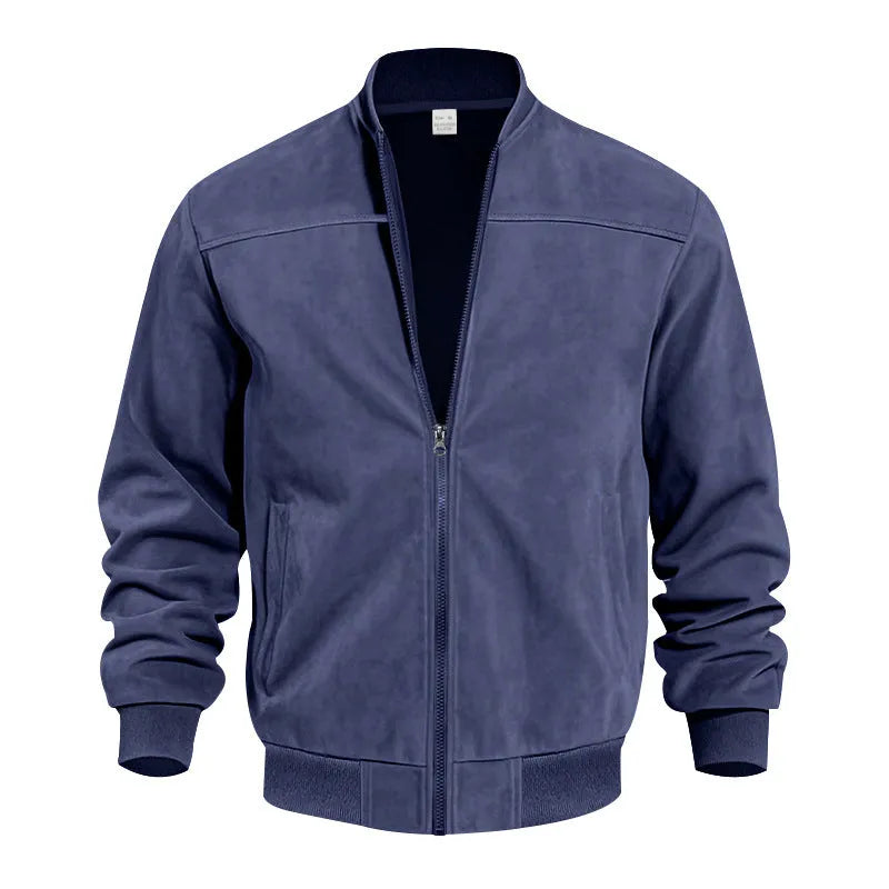 Men's plus size suede jacket with zip closure in Army Green colour with regular sleeves