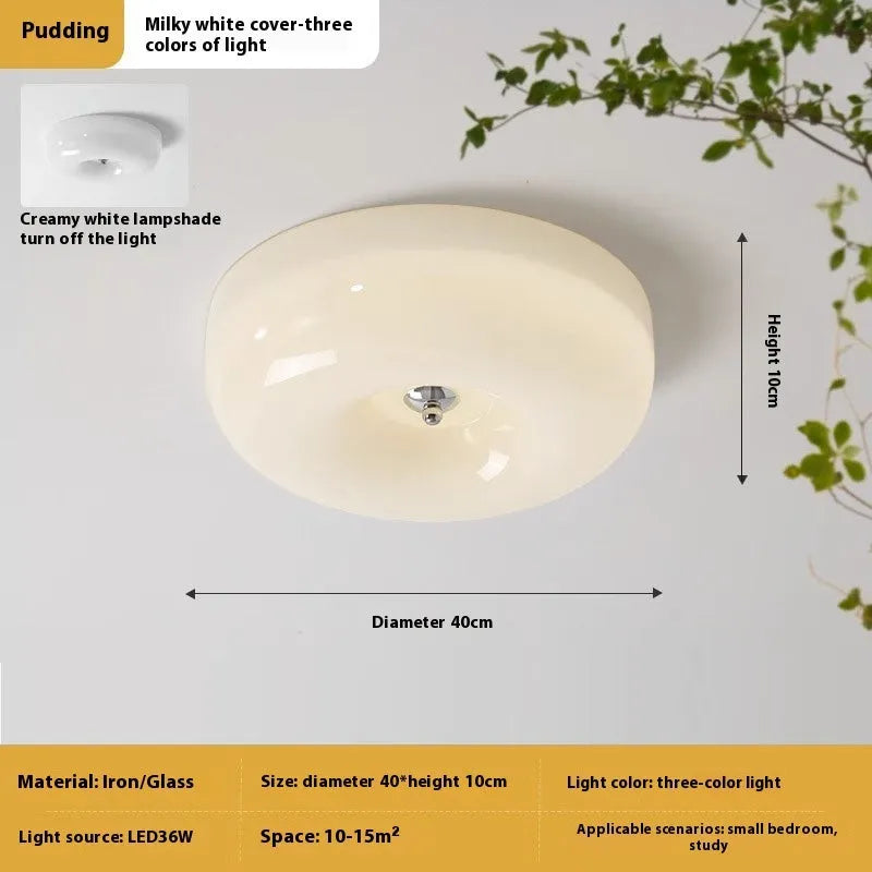 Cream colour middle ancient style bedroom ceiling lamp with three-colour light function.