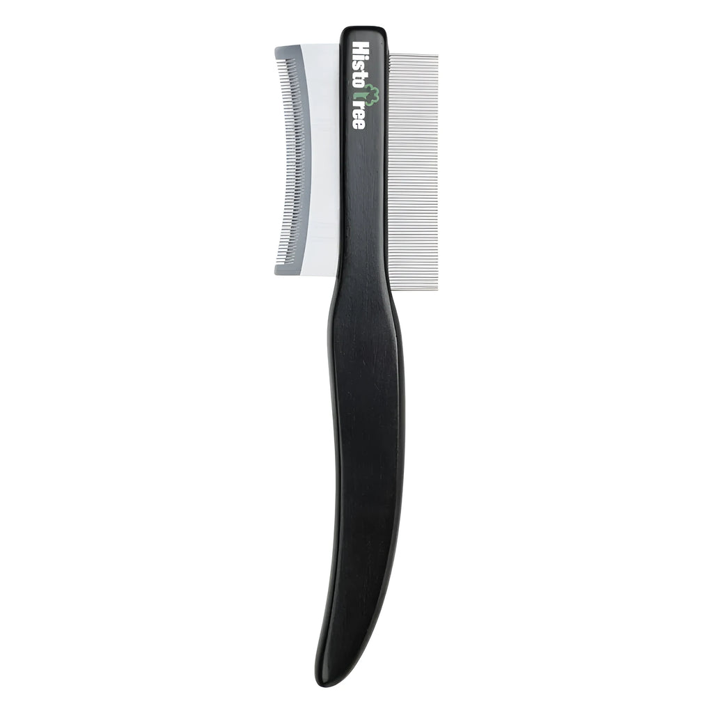 Double-sided pet grooming comb with stainless steel teeth and wood handle