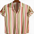 Man wearing a digitally printed short-sleeve polyester summer shirt.