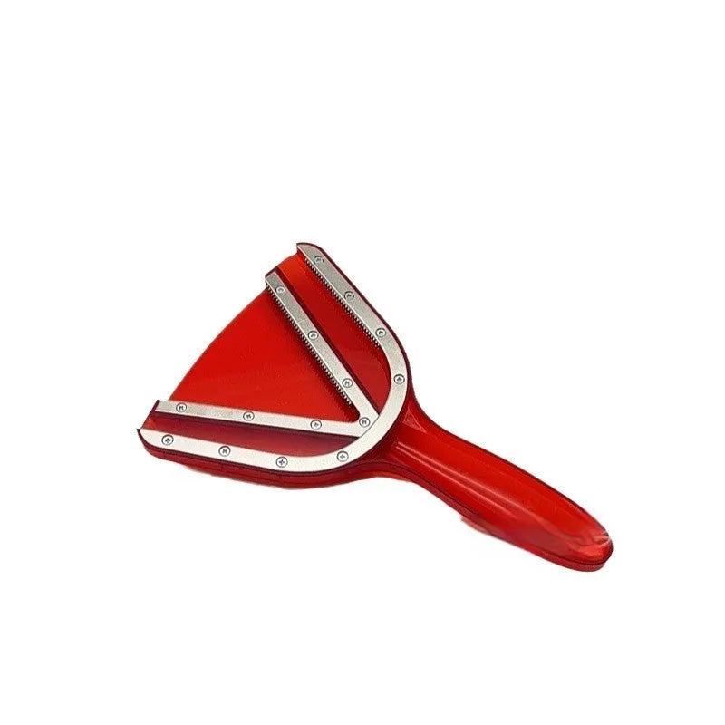 A clear, red, and grey plastic combination can opener and telescopic bottle opener with an adjustable handle on a white background.