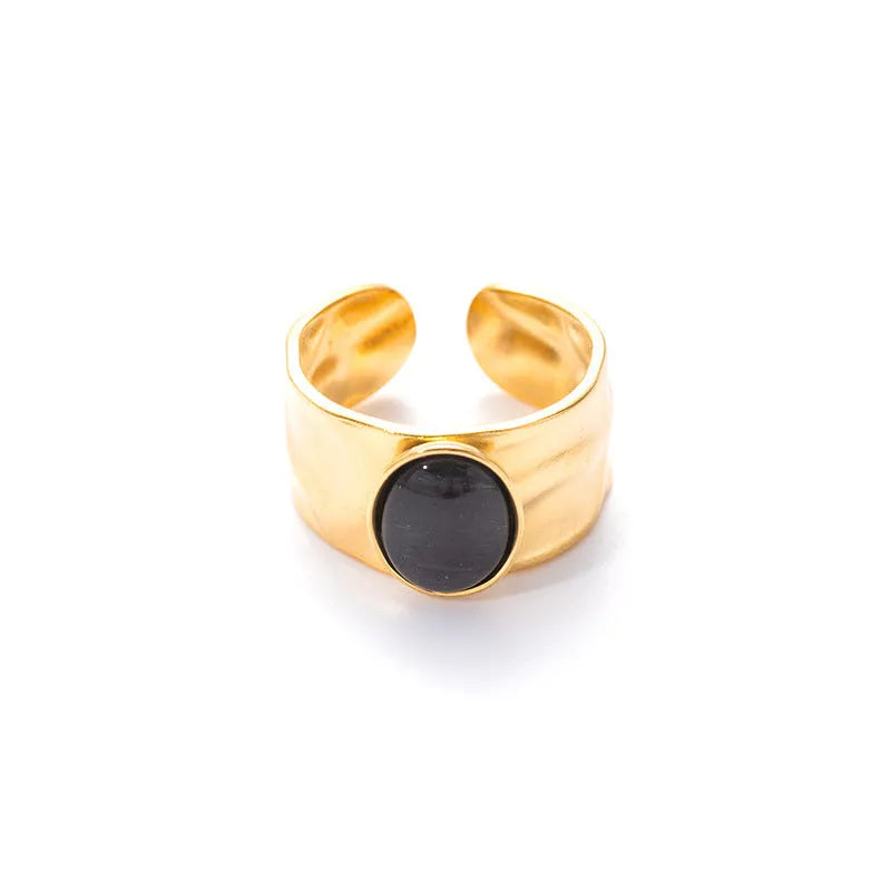 Titanium steel gold multicolor adjustable open ring for women, U-shaped circle style, eight colour options