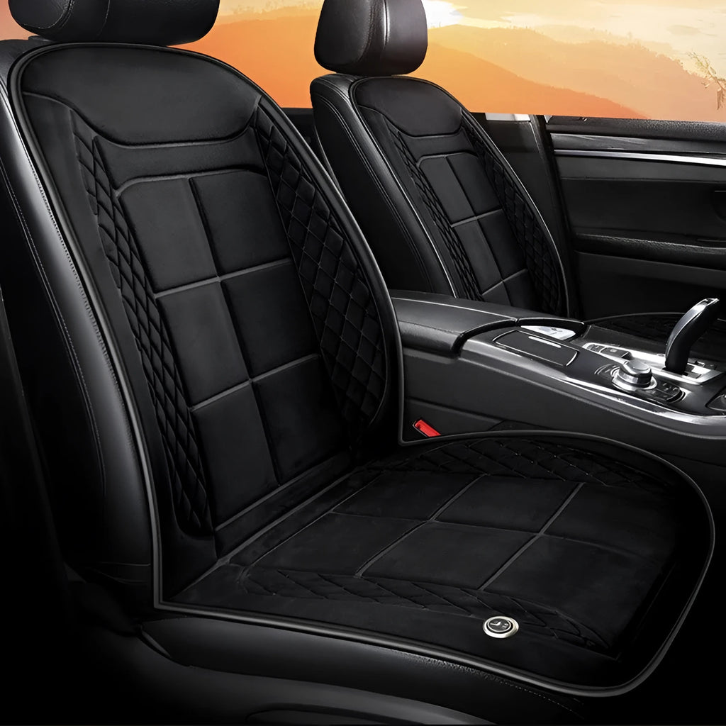 Beige automatic heating cushion for a car seat with cotton filler.