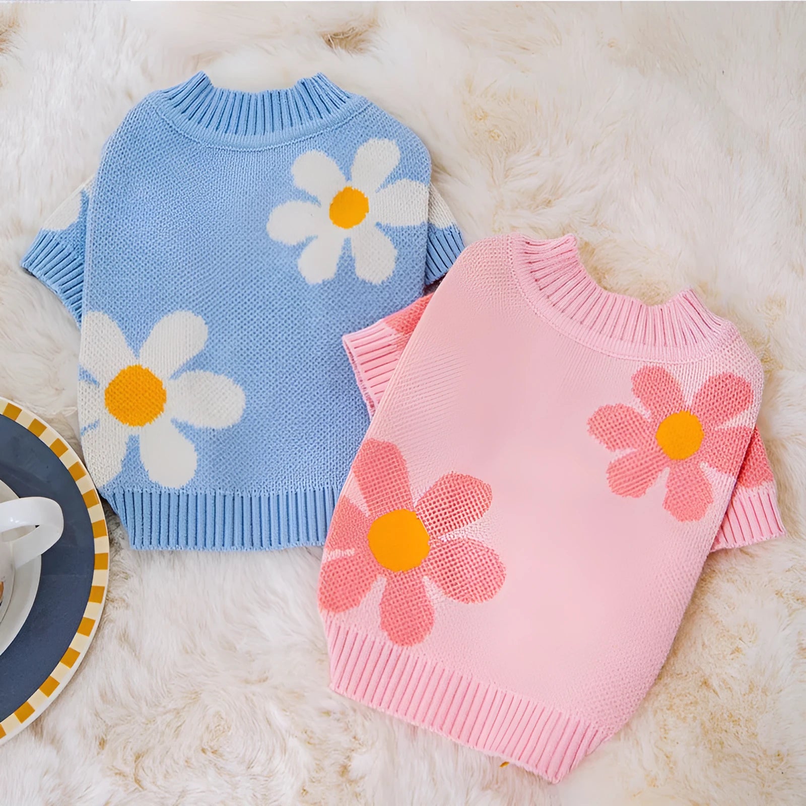 Small dog wearing blue polyester autumn clothing with weight-based sizing from XS to XL