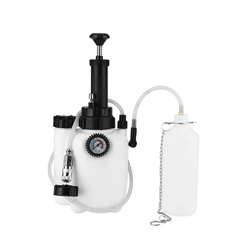 White 3-litre automotive brake oil tank replacement tool made from copper, iron, and plastic.