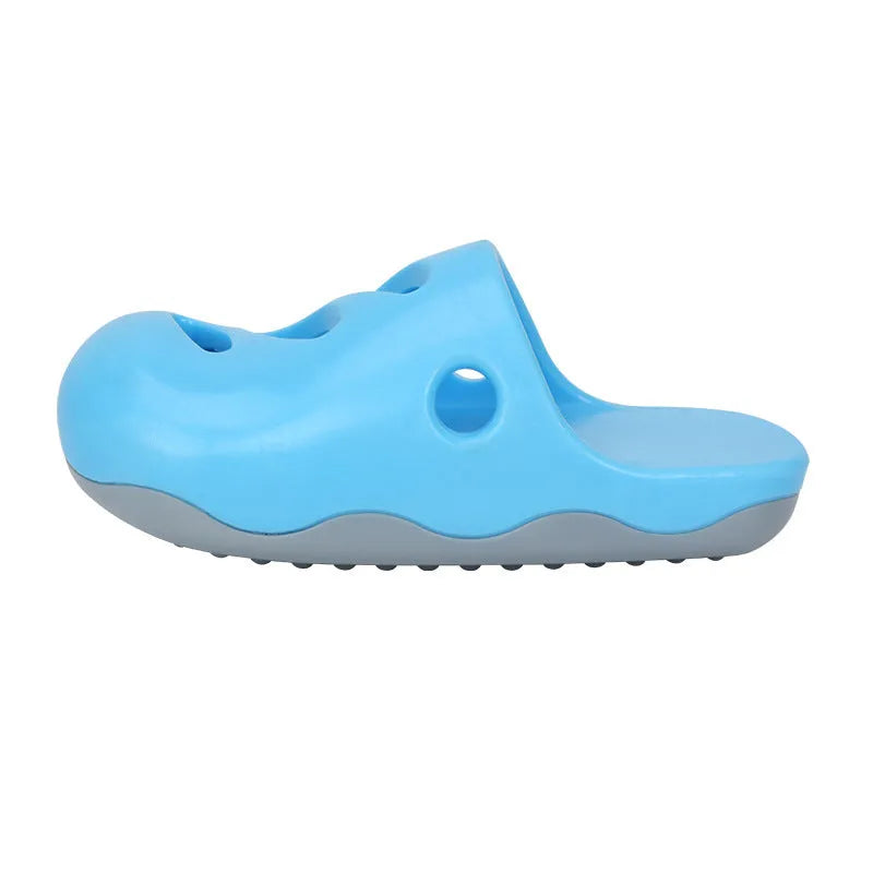 Blue and yellow TPR dog bath massage brush with three head pattern options for pet grooming