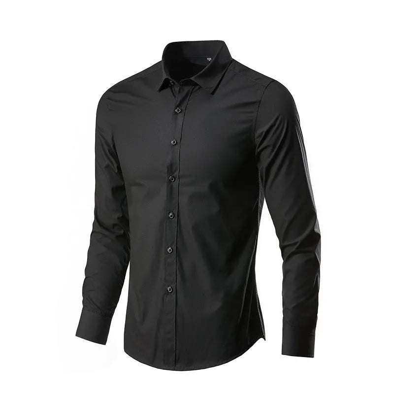 Men's slim-fit long sleeve linen shirt on a hanger, shown in a light grey colour.