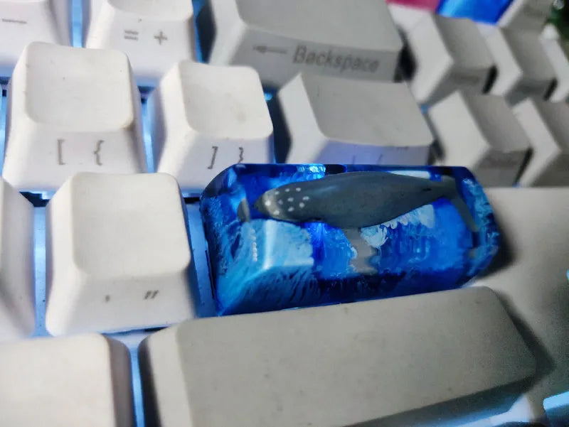 Resin keycap with koi fish and scenery artwork for Cherry MX mechanical keyboard switches